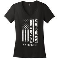 Stop Project 2025 Look It Up Y’All Vintage American Flag Women's V-Neck T-Shirt