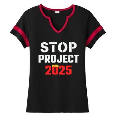 Stop Project 2025 Anti Project 2025 Vote Democrat Harris Ladies Halftime Notch Neck Tee