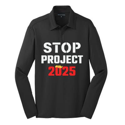 Stop Project 2025 Anti Project 2025 Vote Democrat Harris Silk Touch Performance Long Sleeve Polo