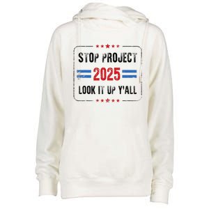 Stop Project 2025 Pro Democracy Anti Trump Election 2024 Womens Funnel Neck Pullover Hood