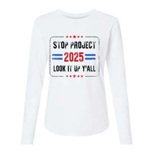 Stop Project 2025 Pro Democracy Anti Trump Election 2024 Womens Cotton Relaxed Long Sleeve T-Shirt