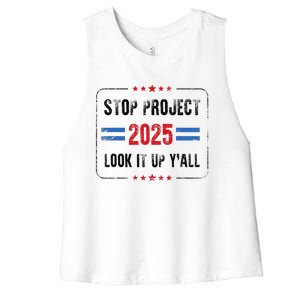 Stop Project 2025 Pro Democracy Anti Trump Election 2024 Women's Racerback Cropped Tank