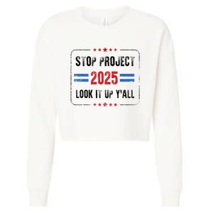 Stop Project 2025 Pro Democracy Anti Trump Election 2024 Cropped Pullover Crew