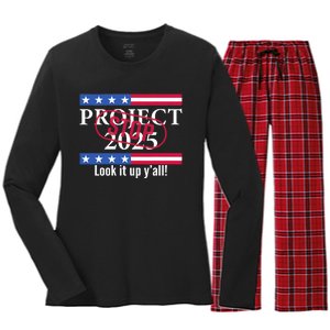 Stop Project 2025 Look It Up Y’All Anti Trump Women's Long Sleeve Flannel Pajama Set 