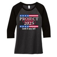 Stop Project 2025 Look It Up Y’All Anti Trump Women's Tri-Blend 3/4-Sleeve Raglan Shirt