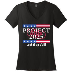 Stop Project 2025 Look It Up Y’All Anti Trump Women's V-Neck T-Shirt