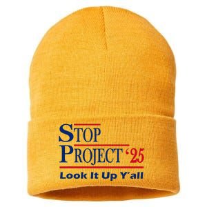 Stop Project 2025 Look It Up Y’All Funny Sustainable Knit Beanie