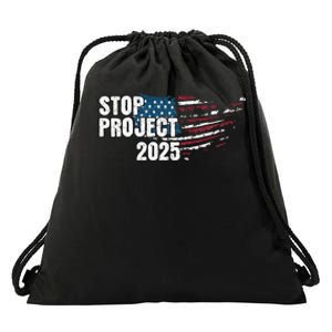 Stop Project 2025 Anti Trump American Flag Drawstring Bag