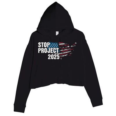 Stop Project 2025 Anti Trump American Flag Crop Fleece Hoodie