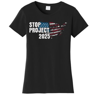 Stop Project 2025 Anti Trump American Flag Women's T-Shirt