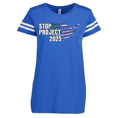 Stop Project 2025 Anti Trump American Flag Enza Ladies Jersey Football T-Shirt