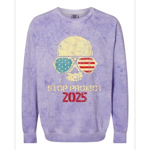 Stop Project 2025 Skull American Us Flag Colorblast Crewneck Sweatshirt