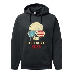 Stop Project 2025 Skull American Us Flag Performance Fleece Hoodie