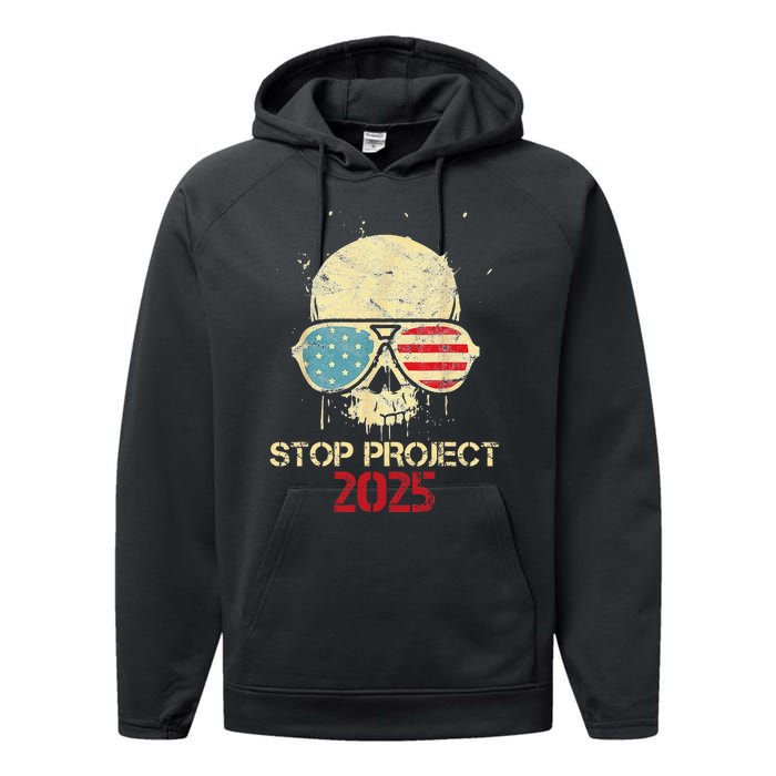 Stop Project 2025 Skull American Us Flag Performance Fleece Hoodie