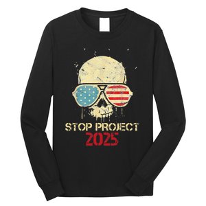 Stop Project 2025 Skull American Us Flag Long Sleeve Shirt