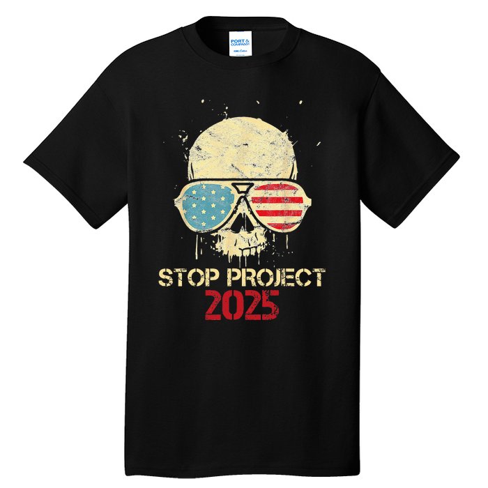 Stop Project 2025 Skull American Us Flag Tall T-Shirt