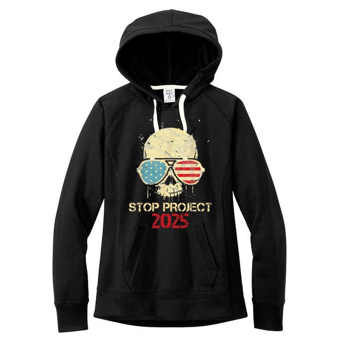 Stop Project 2025 Skull American Us Flag Women's Fleece Hoodie