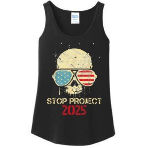 Stop Project 2025 Skull American Us Flag Ladies Essential Tank