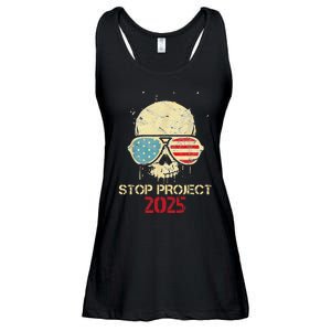 Stop Project 2025 Skull American Us Flag Ladies Essential Flowy Tank