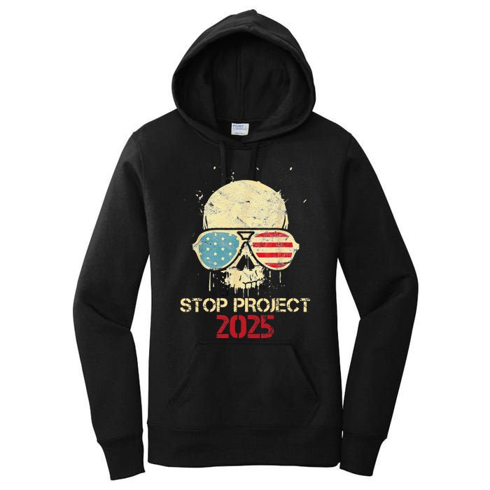 Stop Project 2025 Skull American Us Flag Women's Pullover Hoodie