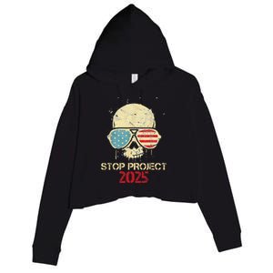 Stop Project 2025 Skull American Us Flag Crop Fleece Hoodie