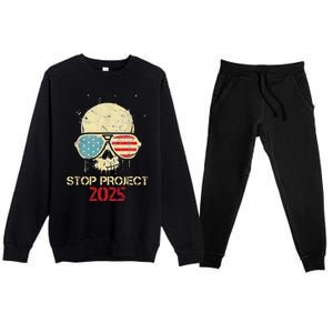 Stop Project 2025 Skull American Us Flag Premium Crewneck Sweatsuit Set