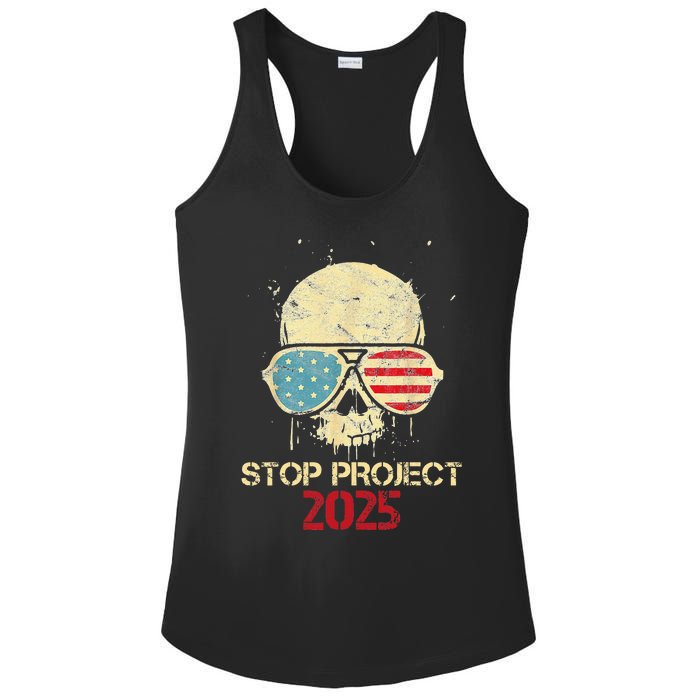 Stop Project 2025 Skull American Us Flag Ladies PosiCharge Competitor Racerback Tank