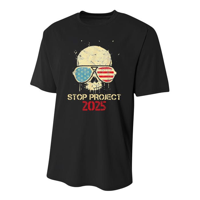 Stop Project 2025 Skull American Us Flag Youth Performance Sprint T-Shirt