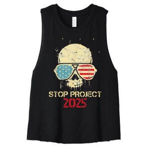 Stop Project 2025 Skull American Us Flag Women's Racerback Cropped Tank