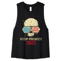 Stop Project 2025 Skull American Us Flag Women's Racerback Cropped Tank