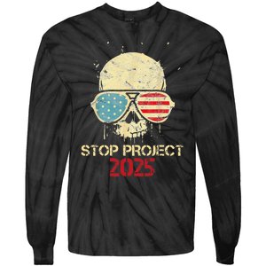 Stop Project 2025 Skull American Us Flag Tie-Dye Long Sleeve Shirt