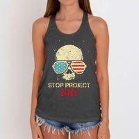 Stop Project 2025 Skull American Us Flag Women's Knotted Racerback Tank