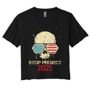 Stop Project 2025 Skull American Us Flag Women's Crop Top Tee