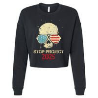 Stop Project 2025 Skull American Us Flag Cropped Pullover Crew