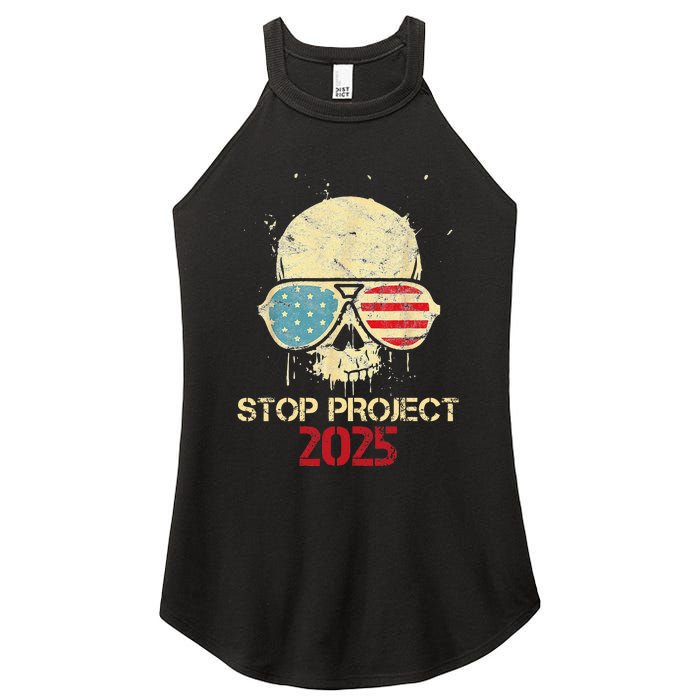 Stop Project 2025 Skull American Us Flag Women's Perfect Tri Rocker Tank