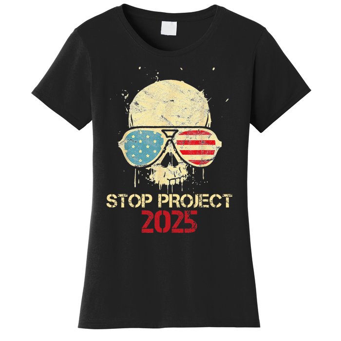 Stop Project 2025 Skull American Us Flag Women's T-Shirt