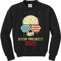 Stop Project 2025 Skull American Us Flag Kids Sweatshirt