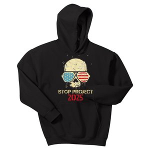 Stop Project 2025 Skull American Us Flag Kids Hoodie