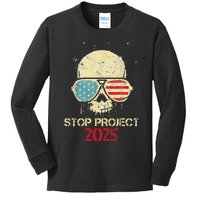 Stop Project 2025 Skull American Us Flag Kids Long Sleeve Shirt