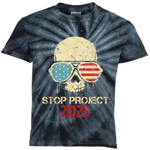 Stop Project 2025 Skull American Us Flag Kids Tie-Dye T-Shirt