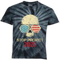 Stop Project 2025 Skull American Us Flag Kids Tie-Dye T-Shirt