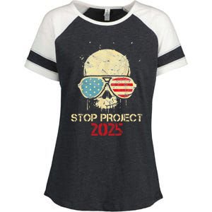 Stop Project 2025 Skull American Us Flag Enza Ladies Jersey Colorblock Tee