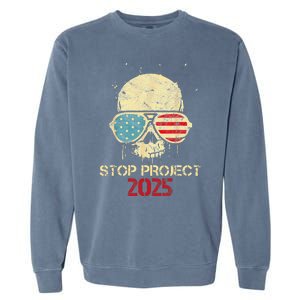 Stop Project 2025 Skull American Us Flag Garment-Dyed Sweatshirt