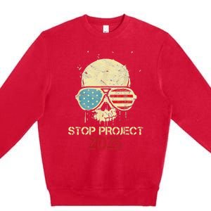 Stop Project 2025 Skull American Us Flag Premium Crewneck Sweatshirt