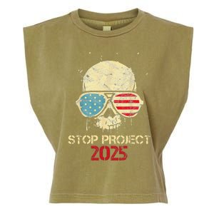 Stop Project 2025 Skull American Us Flag Garment-Dyed Women's Muscle Tee