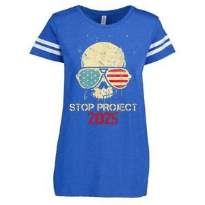 Stop Project 2025 Skull American Us Flag Enza Ladies Jersey Football T-Shirt