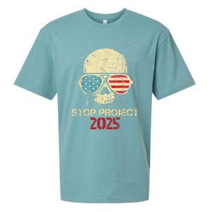 Stop Project 2025 Skull American Us Flag Sueded Cloud Jersey T-Shirt