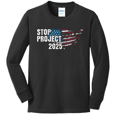 Stop Project 2025 Anti Trump Kids Long Sleeve Shirt