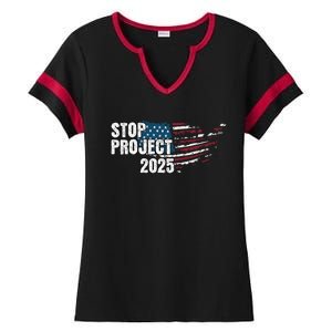 Stop Project 2025 Anti Trump American Flag Ladies Halftime Notch Neck Tee