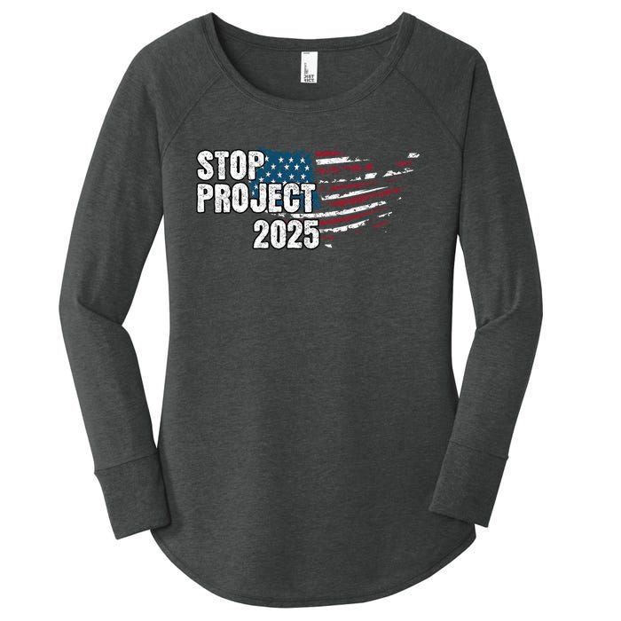 Stop Project 2025 Anti Trump American Flag Women's Perfect Tri Tunic Long Sleeve Shirt